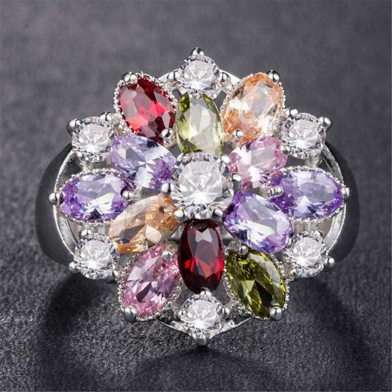 Cubic Zirconia & Crystal Sunflower Ring made by Zulily