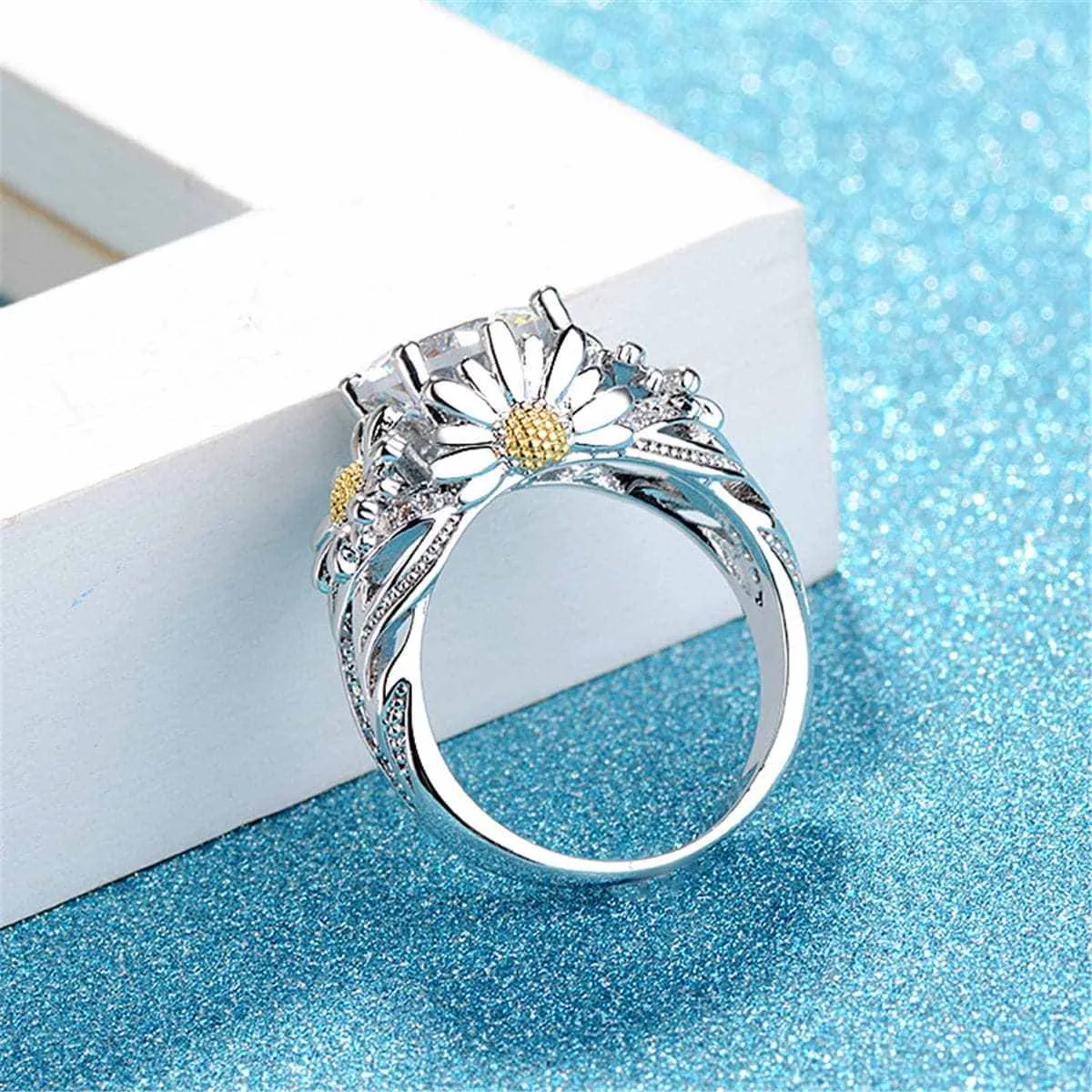 Cubic Zirconia & Crystal Two Tone Sunflower Ring sold by Zulily product image thumbnail 3