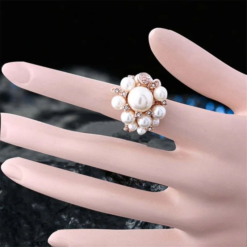 Cubic Zirconia & Pearl Rose Goldtone Flower Ring made by Zulily
