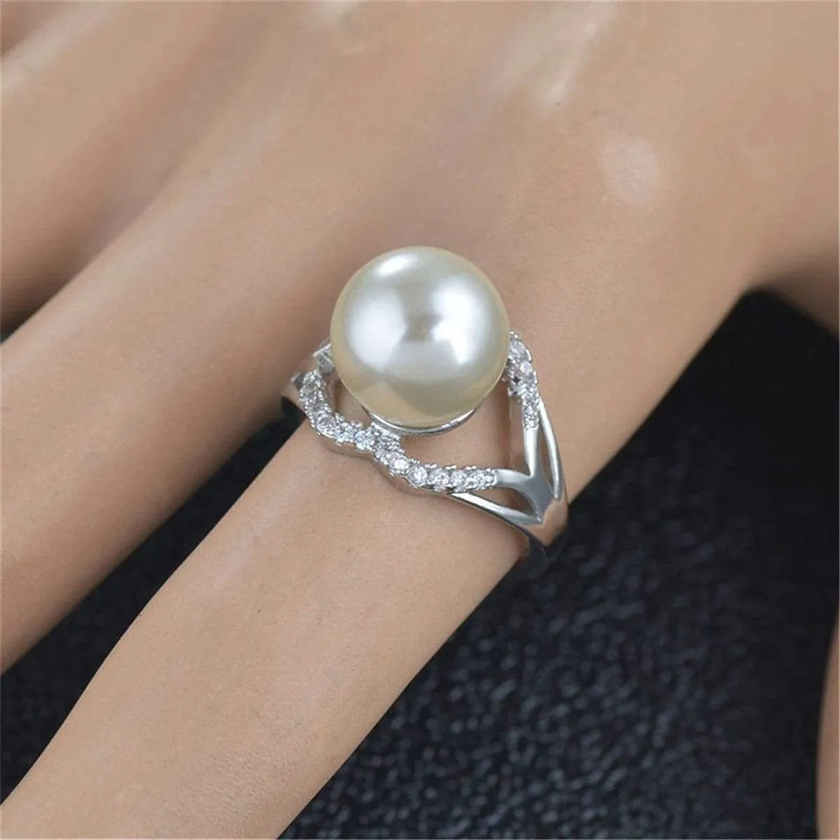 Cubic Zirconia & Pearl Silvertone Openwork Ring sold by Zulily