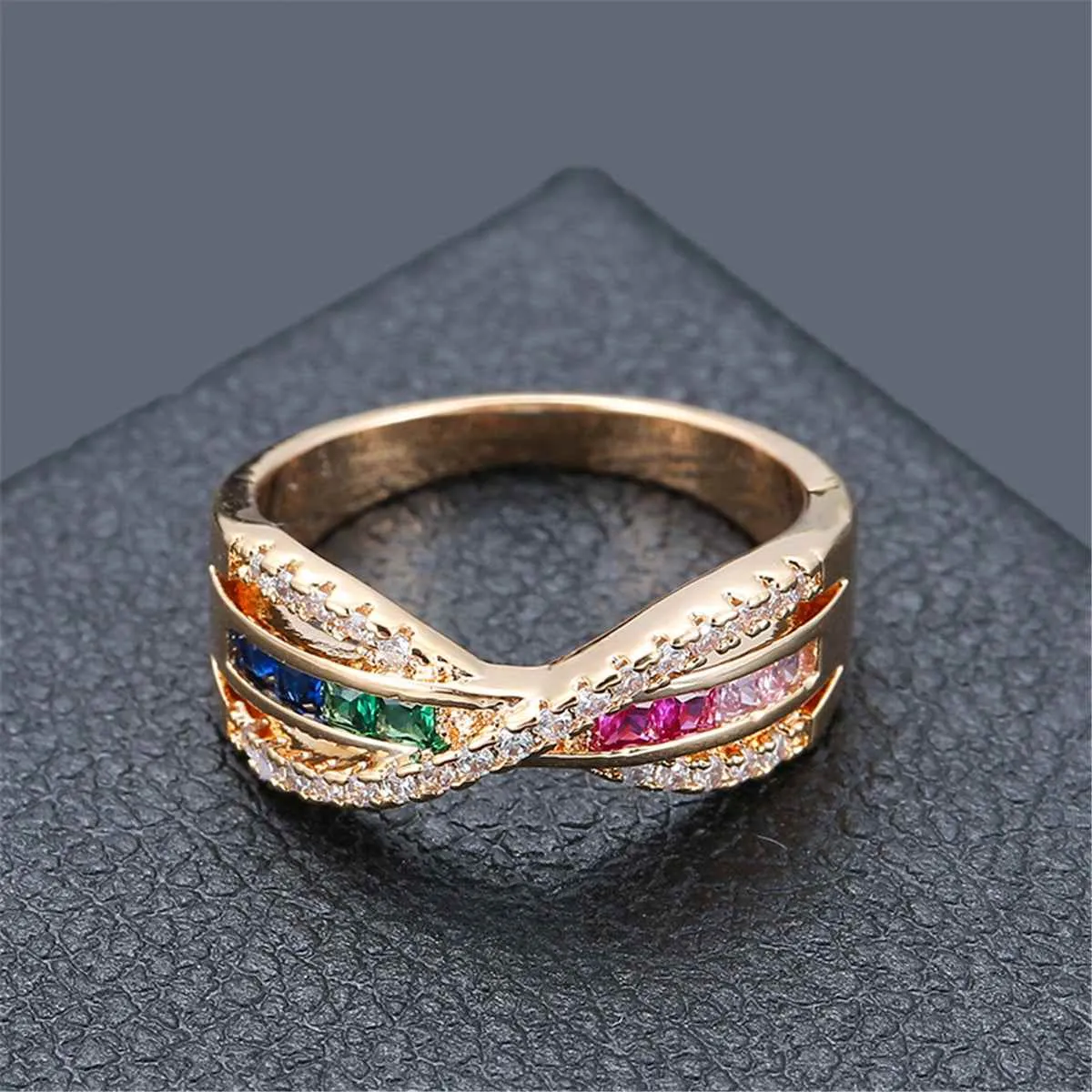 Cubic Zirconia & Rainbow Crystal Crossing Line Ring sold by Zulily product image thumbnail 2