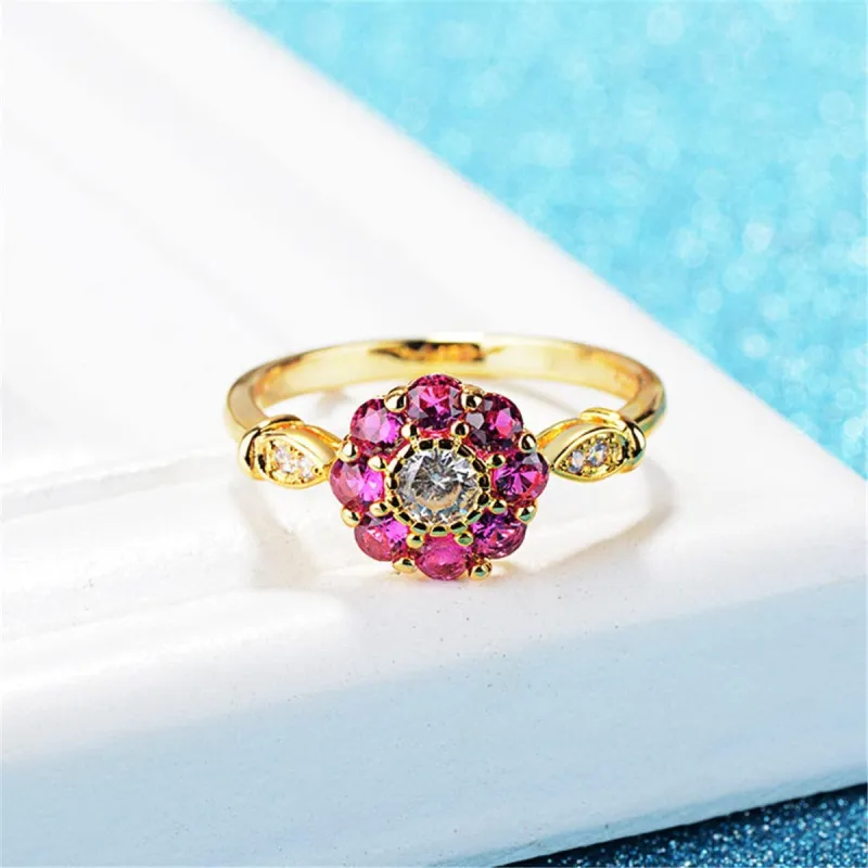 Cubic Zirconia & Red Crystal Flower Halo Ring made by Zulily