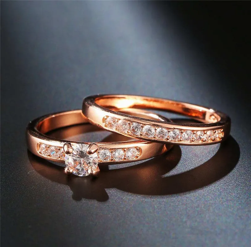 Cubic Zirconia & Rose Goldtone Ring Set made by Zulily