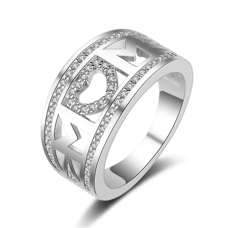 Cubic Zirconia & Silvertone 'Mom' Heart Ring made by Zulily