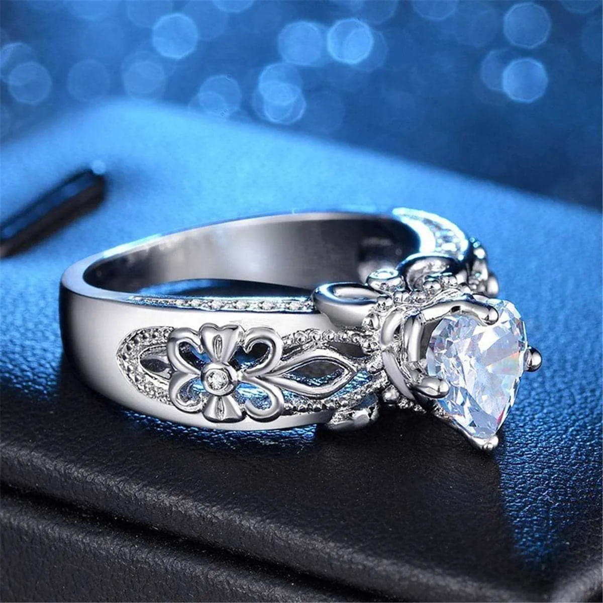 Cubic Zirconia & Silvertone Fleur-De-Lis Heart Ring sold by Zulily
