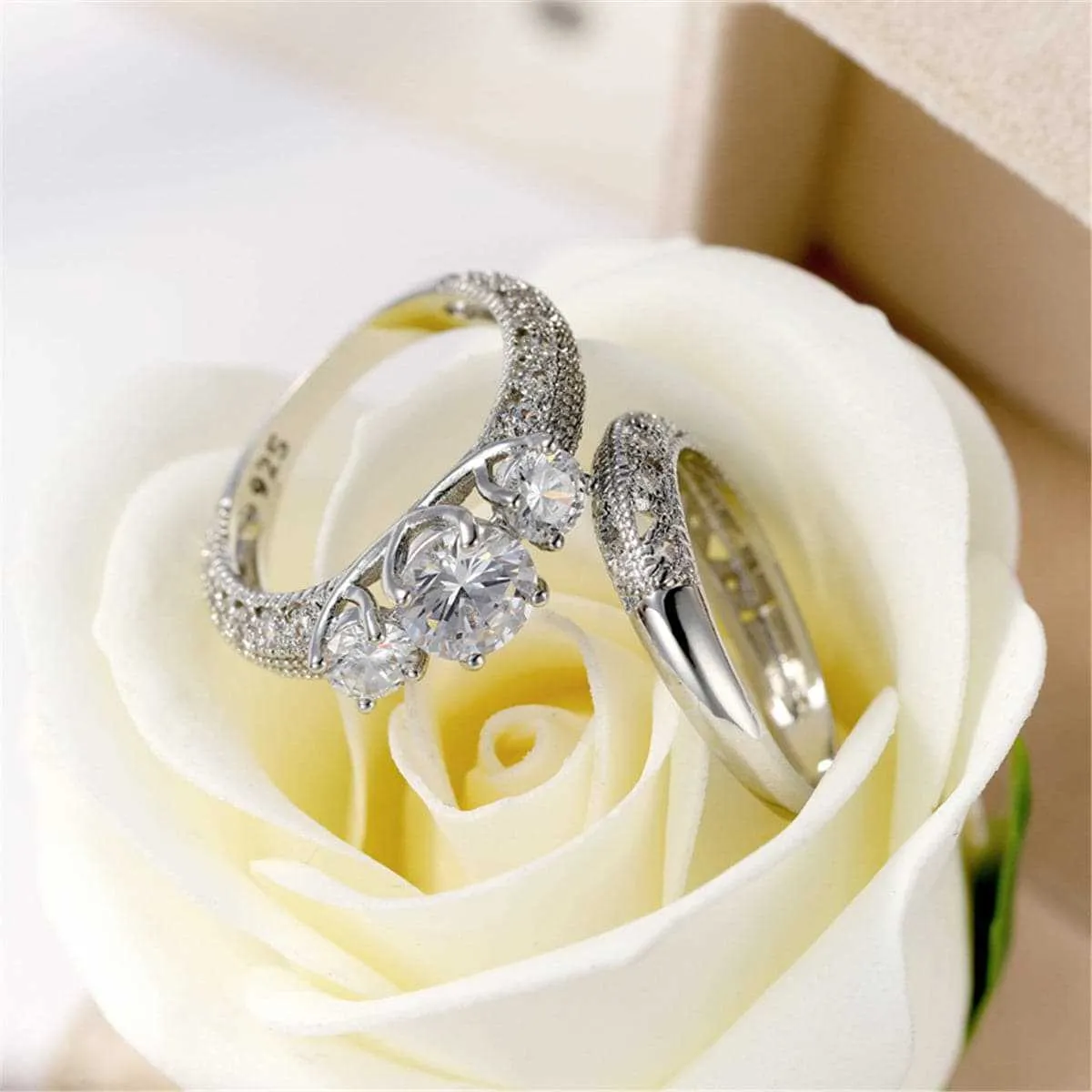 Cubic Zirconia & Silvertone Band Set sold by Zulily product image thumbnail 2