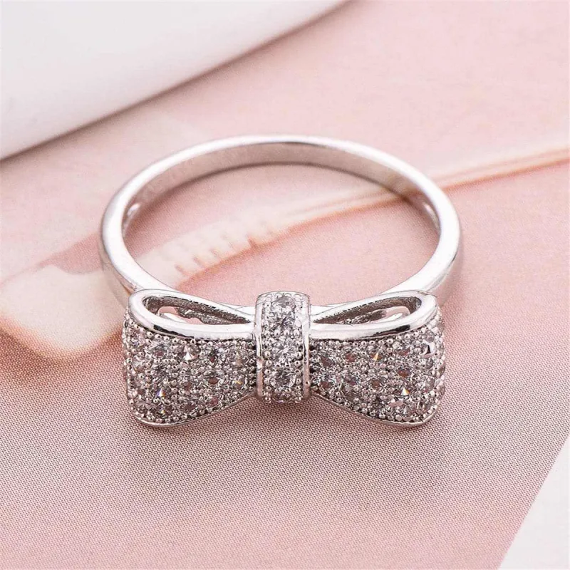 Cubic Zirconia & Silvertone Bow Ring made by Zulily