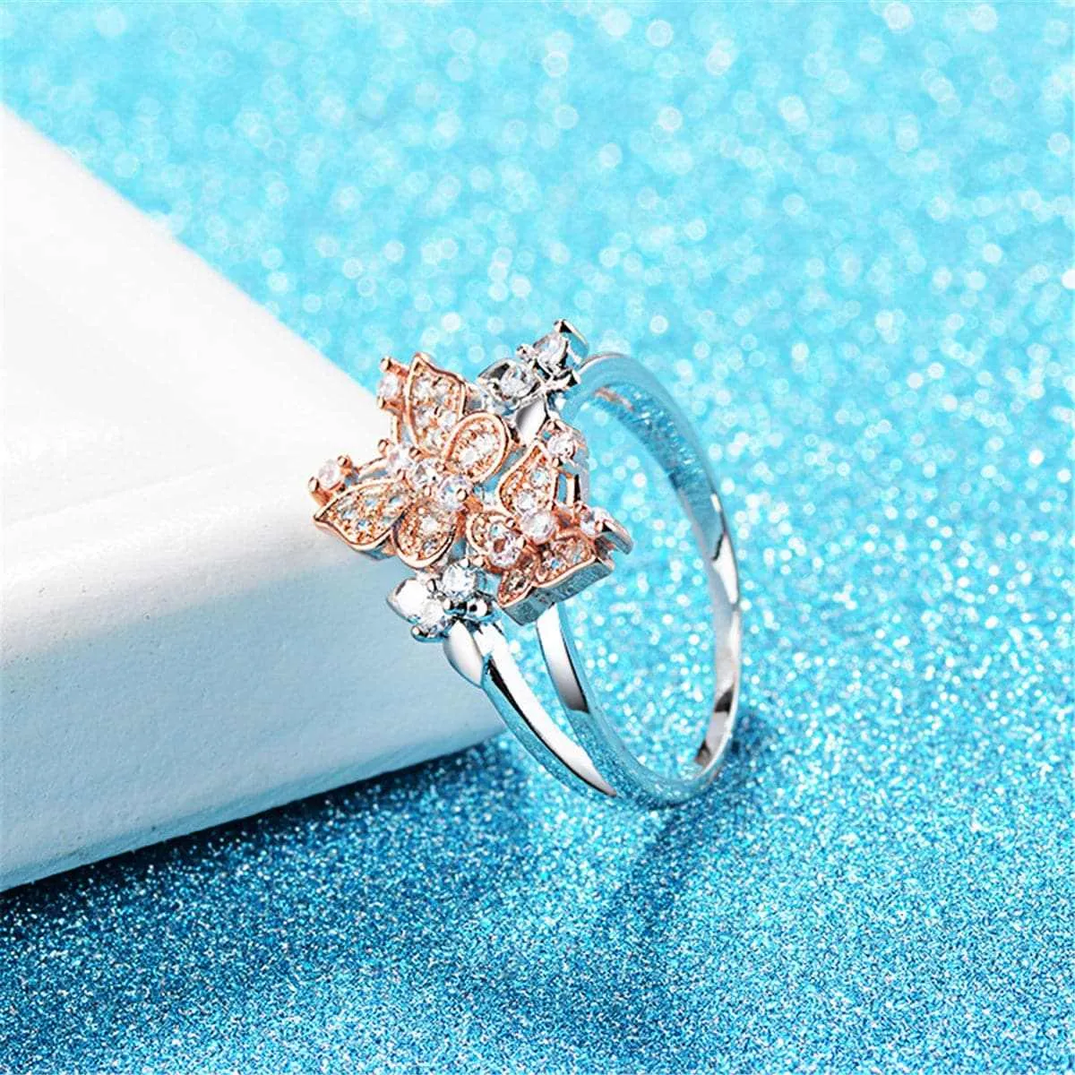 Cubic Zirconia & Two-Tone Butterfly Ring sold by Zulily