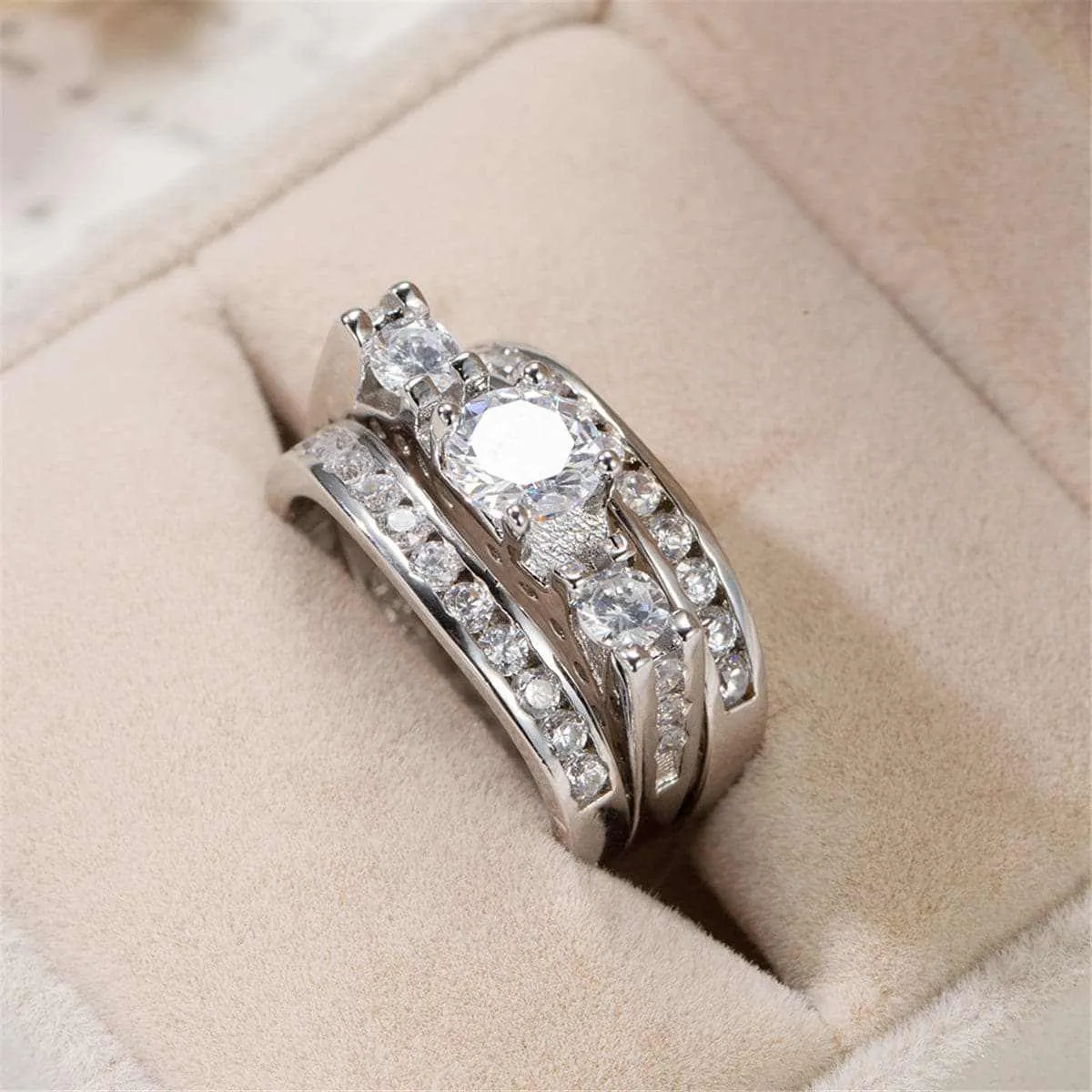 Cubic Zirconia & Silvertone Cocktail Ring Set sold by Zulily product image thumbnail 3