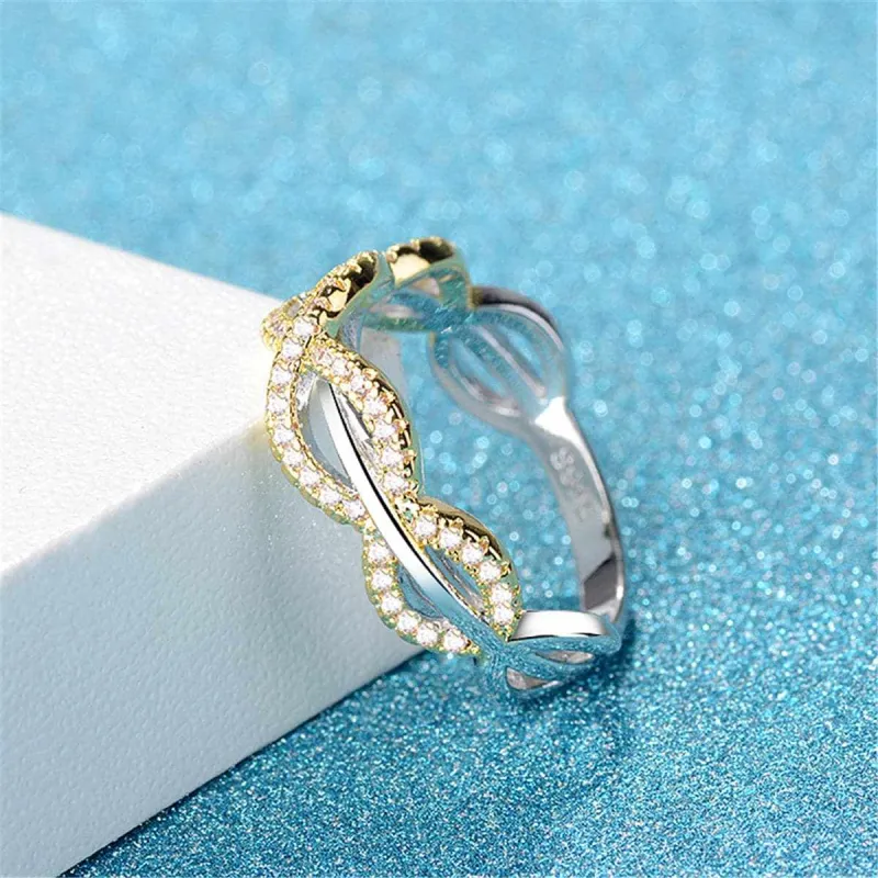 Cubic Zirconia & Two-Tone Crossing Line Band Ring made by Zulily