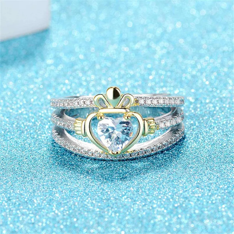 Cubic Zirconia & Two-Tone Claddagh Band Ring made by Zulily
