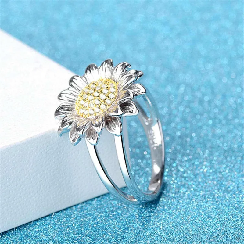 Cubic Zirconia & Two-Tone Sunflower Ring made by Zulily