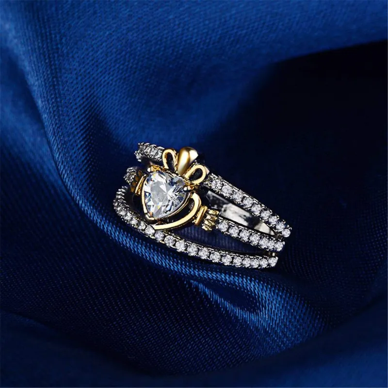 Cubic Zirconia & Two-Tone Heart Ring made by Zulily