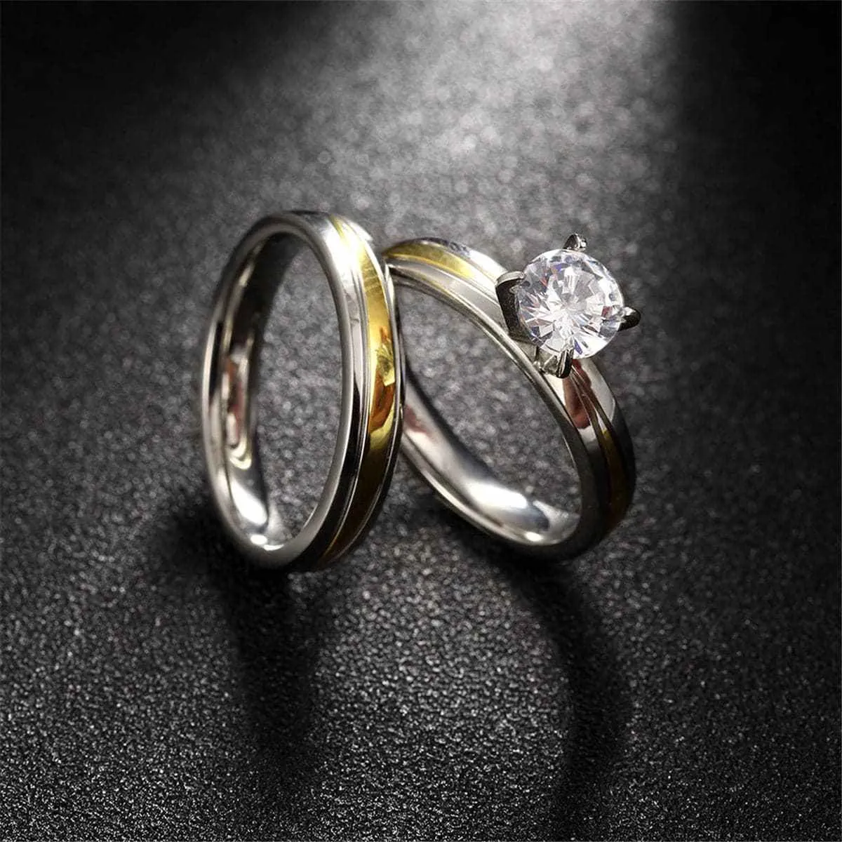 Cubic Zirconia & Two-Tone Stackable Ring Set sold by Zulily