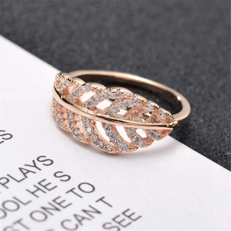 Cubic Zirconia Open Leaf-Band Ring made by Zulily