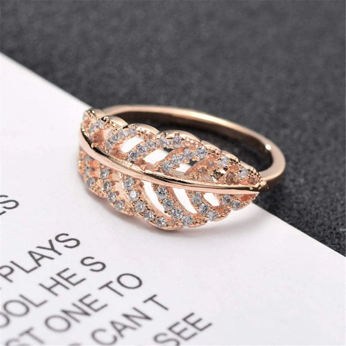 Cubic Zirconia Open Leaf-Band Ring sold by Zulily