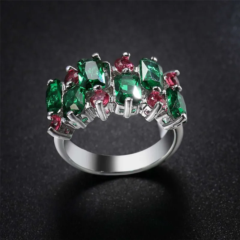 Green & Rose Pink Cubic Zirconia & Crystal Cluster Ring made by Zulily
