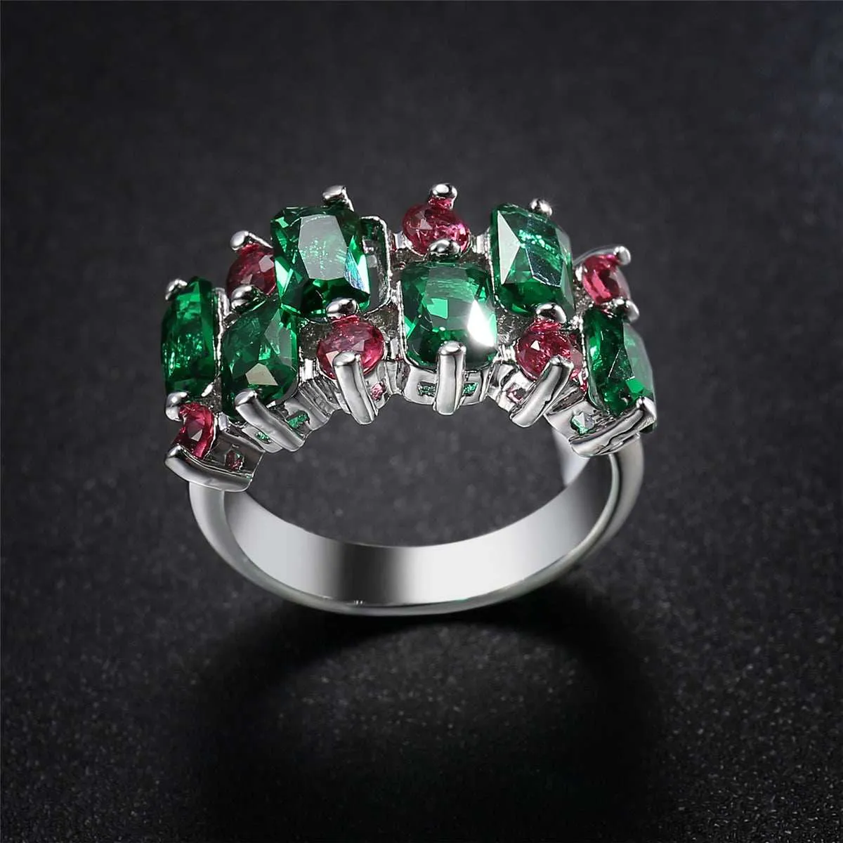 Green & Rose Pink Cubic Zirconia & Crystal Cluster Ring sold by Zulily product image thumbnail 2