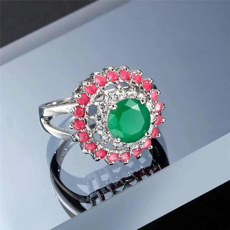 Green & Red Cubic Zirconia & Crystal Sunflower Ring made by Zulily