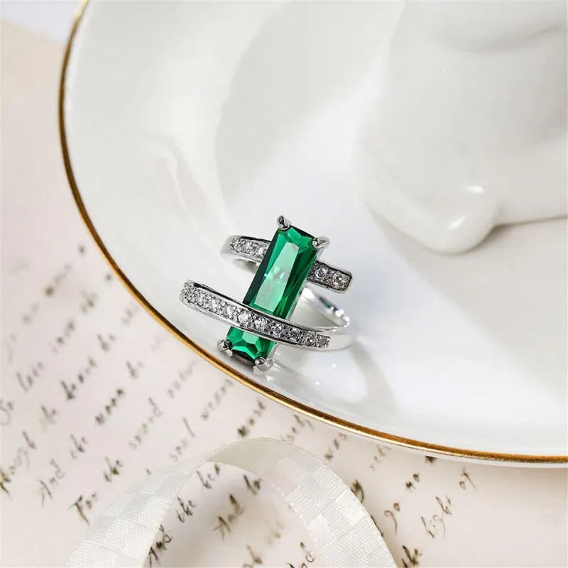 Dark Green Crystal & Cubic Zirconia Bypass Ring made by Zulily