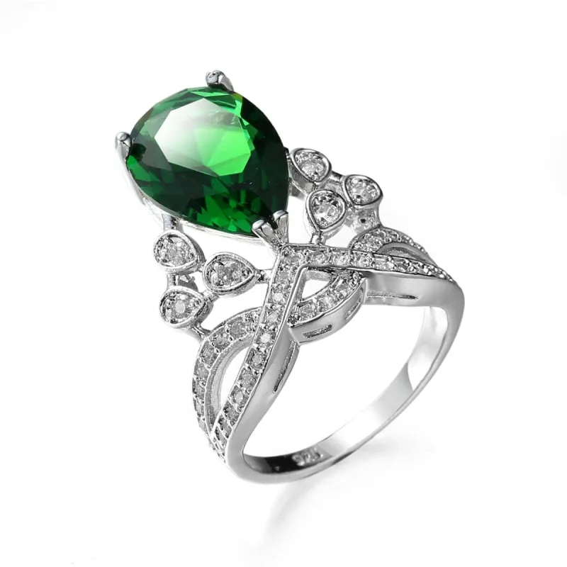 Green Crystal & Cubic Zirconia Botanical Pear-Cut Ring made by Zulily