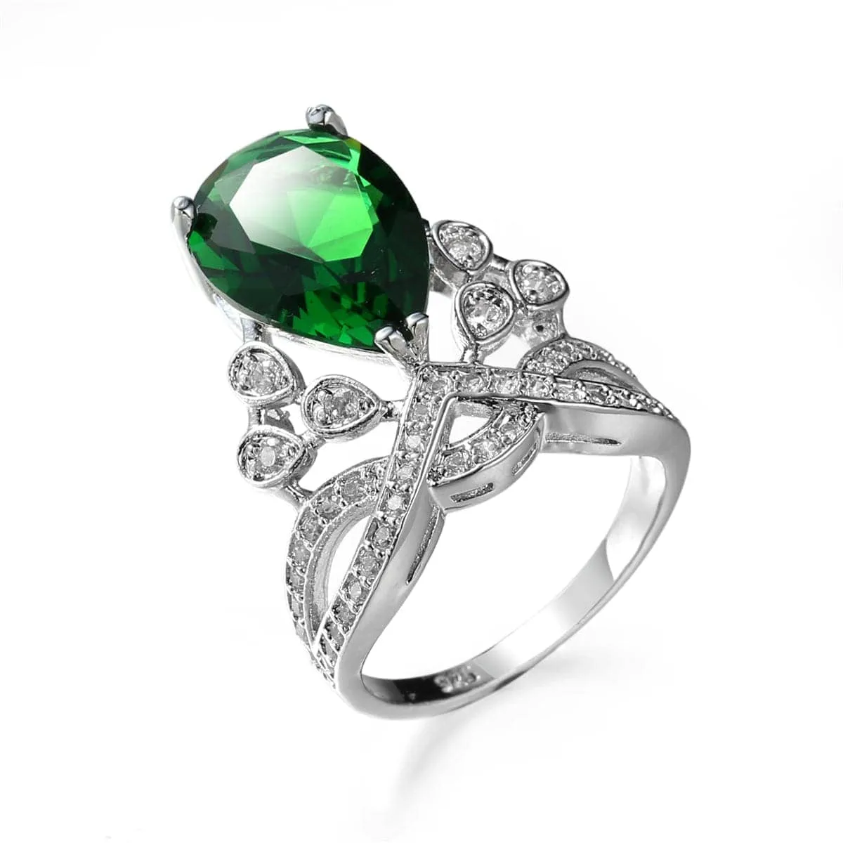 Green Crystal & Cubic Zirconia Botanical Pear-Cut Ring sold by Zulily