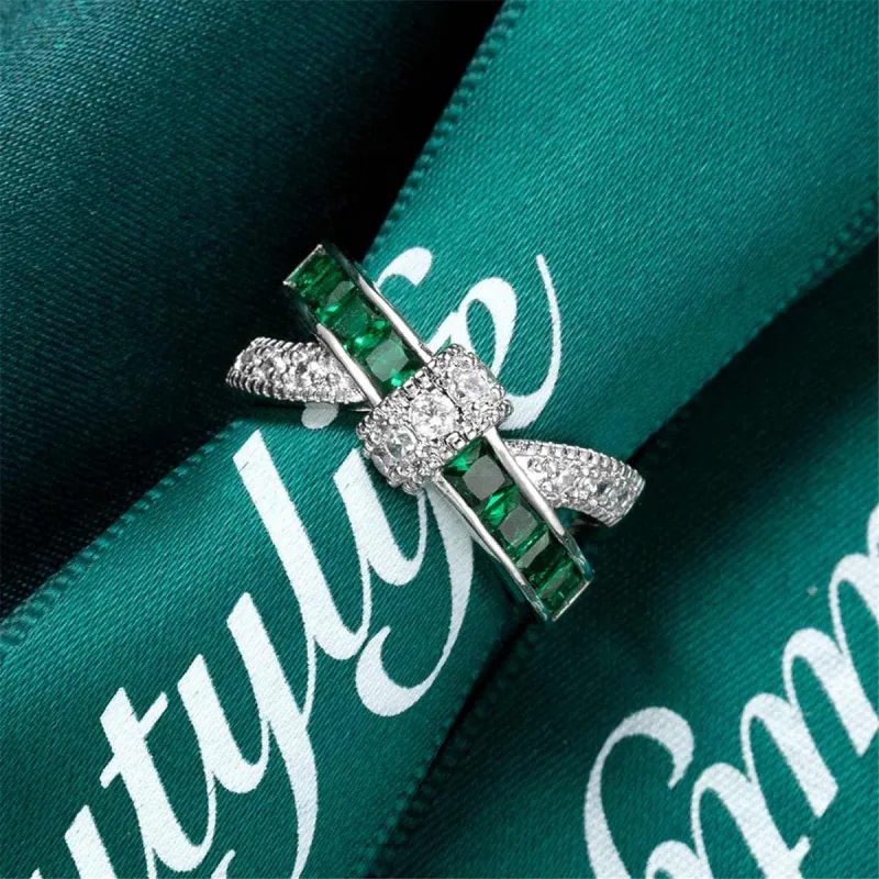 Green Crystal & Cubic Zirconia Crossing Line Ring made by Zulily