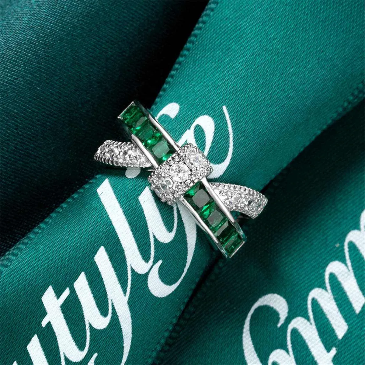 Green Crystal & Cubic Zirconia Crossing Line Ring sold by Zulily