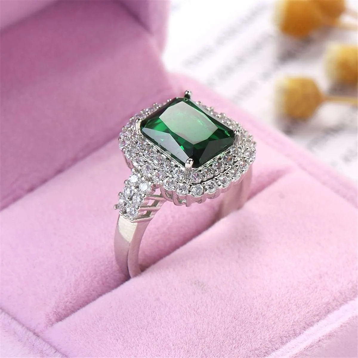 Green Crystal & Cubic Zirconia Double Halo Ring sold by Zulily