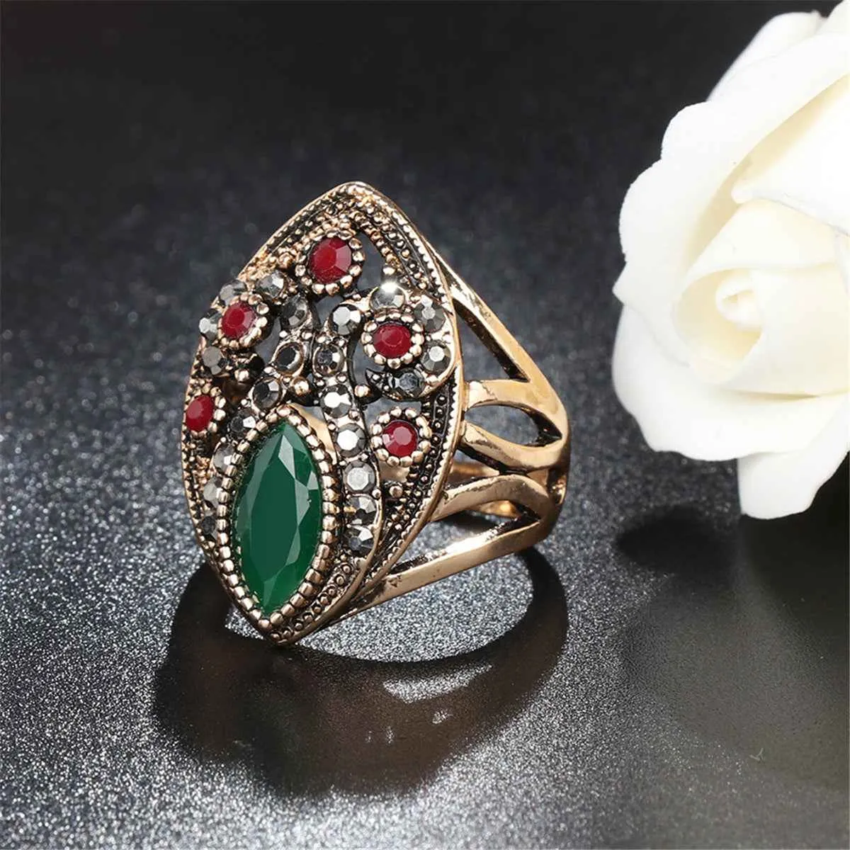 Green & Red Resin Goldtone Geometric Ring sold by Zulily product image thumbnail 2