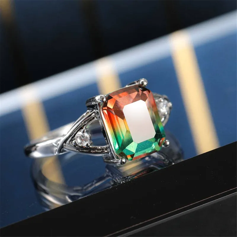 Green Crystal & Cubic Zirconia Cushion Openwork Ring made by Zulily