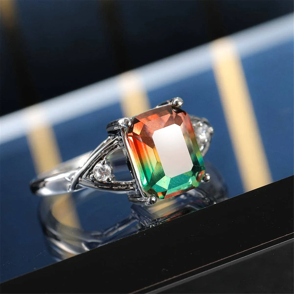 Green Crystal & Cubic Zirconia Cushion Openwork Ring sold by Zulily product image thumbnail 5