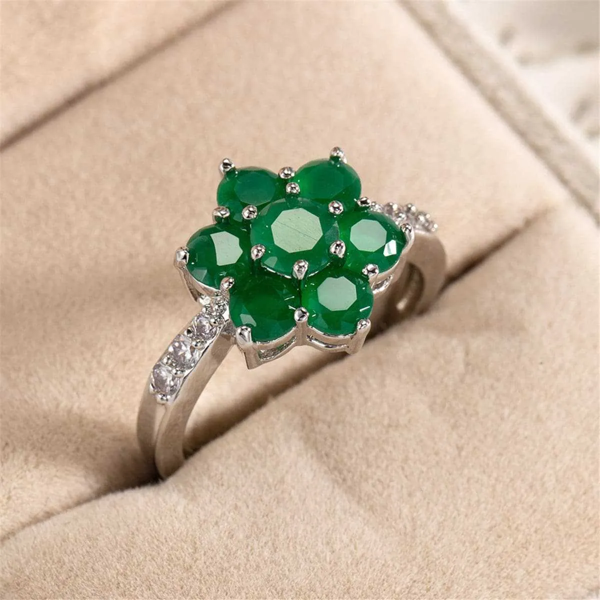 Green Crystal & Cubic Zirconia Flower Ring sold by Zulily product image thumbnail 2