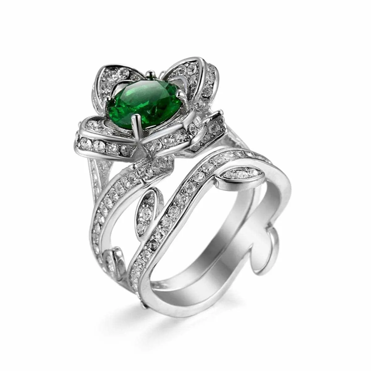 Green Crystal & Cubic Zirconia Flower Ring Set sold by Zulily