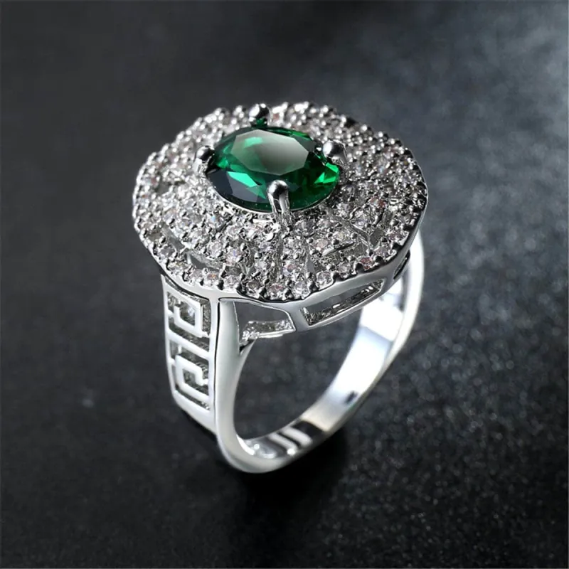 Green Crystal & Cubic Zirconia Geometric Cutout Ring made by Zulily