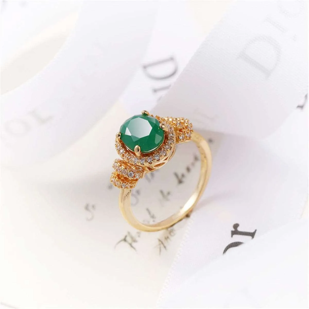 Green Crystal & Cubic Zirconia Goldtone Faceted Halo Ring sold by Zulily product image thumbnail 2
