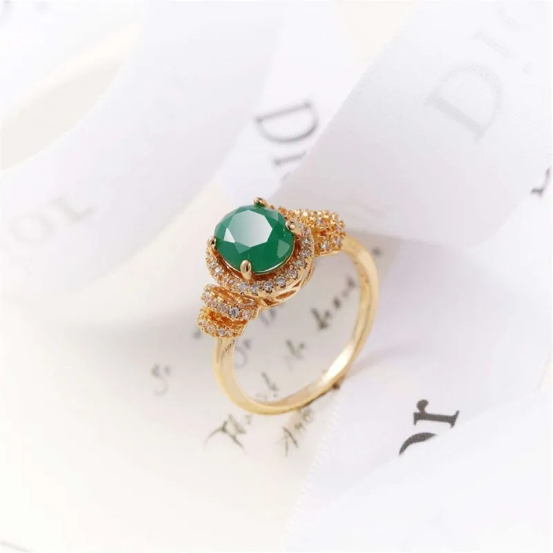 Green Crystal & Cubic Zirconia Goldtone Faceted Halo Ring made by Zulily