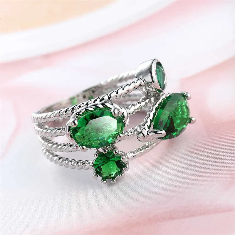 Green Crystal & Cubic Zirconia Layered Band Ring made by Zulily