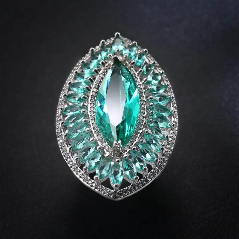 Green Crystal & Cubic Zirconia Pear Statement Ring made by Zulily