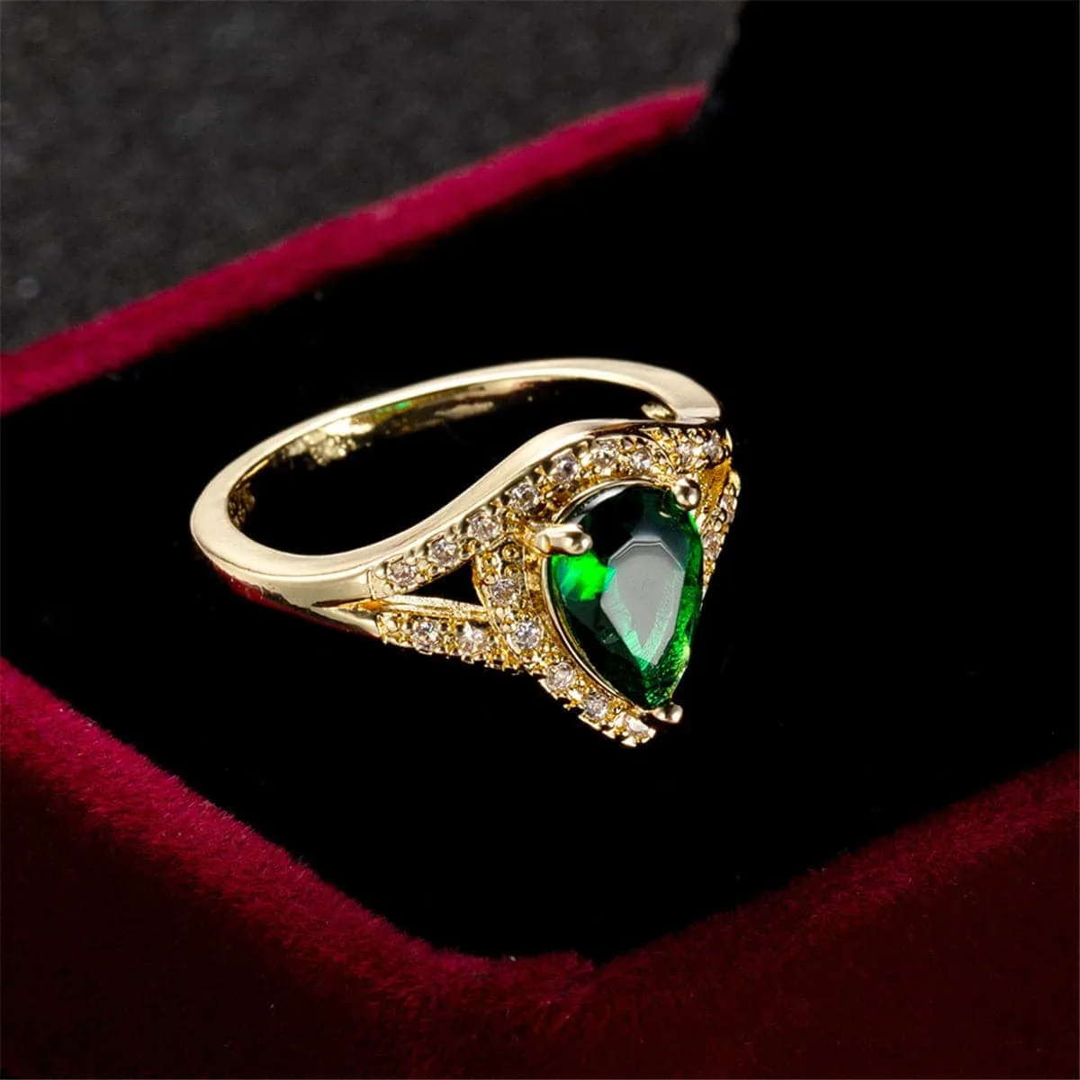 Green Crystal & Cubic Zirconia Pear-Cut Ring sold by Zulily