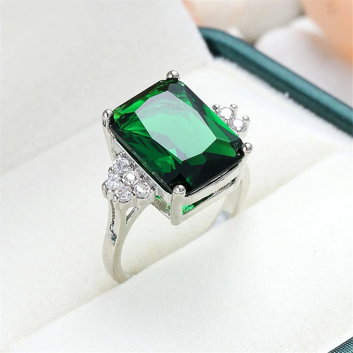 Green Crystal & Cubic Zirconia Rectangle Ring sold by Zulily