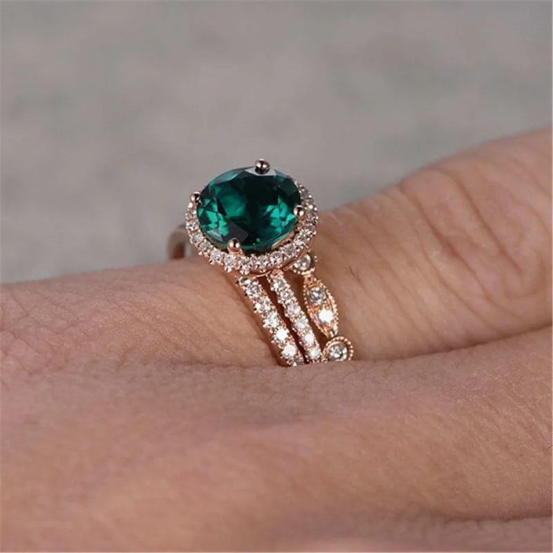 Green Crystal & Cubic Zirconia Ring Set made by Zulily