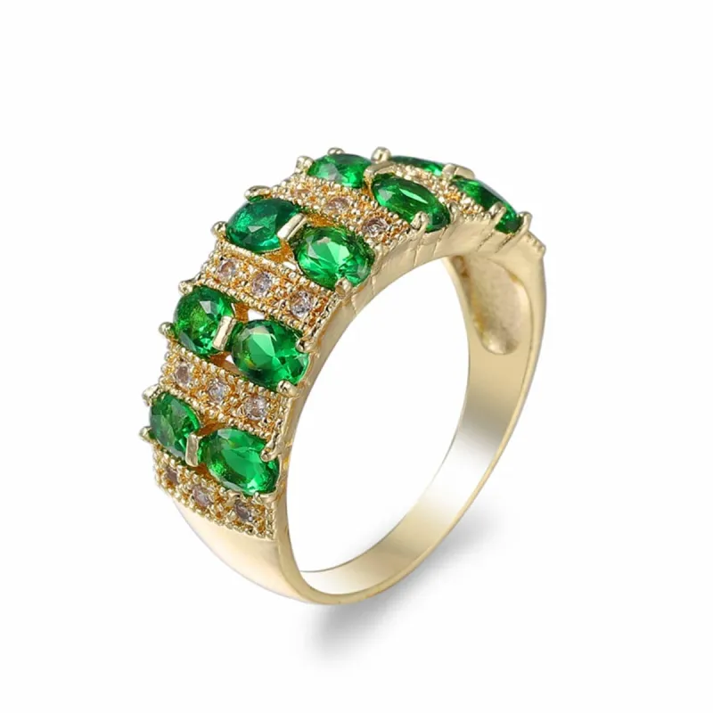 Green Crystal & Goldtone Oval-Cut Band Ring made by Zulily