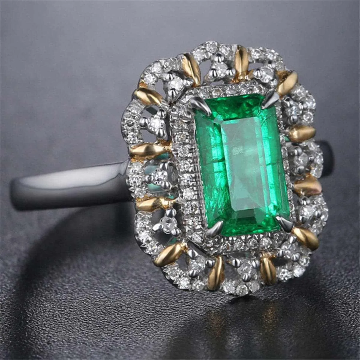 Green Crystal & Cubic Zirconia Two Tone Floral Halo Ring sold by Zulily product image thumbnail 3
