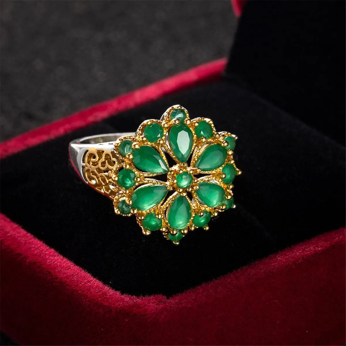 Green Crystal & Goldtone Flower Ring sold by Zulily product image thumbnail 3