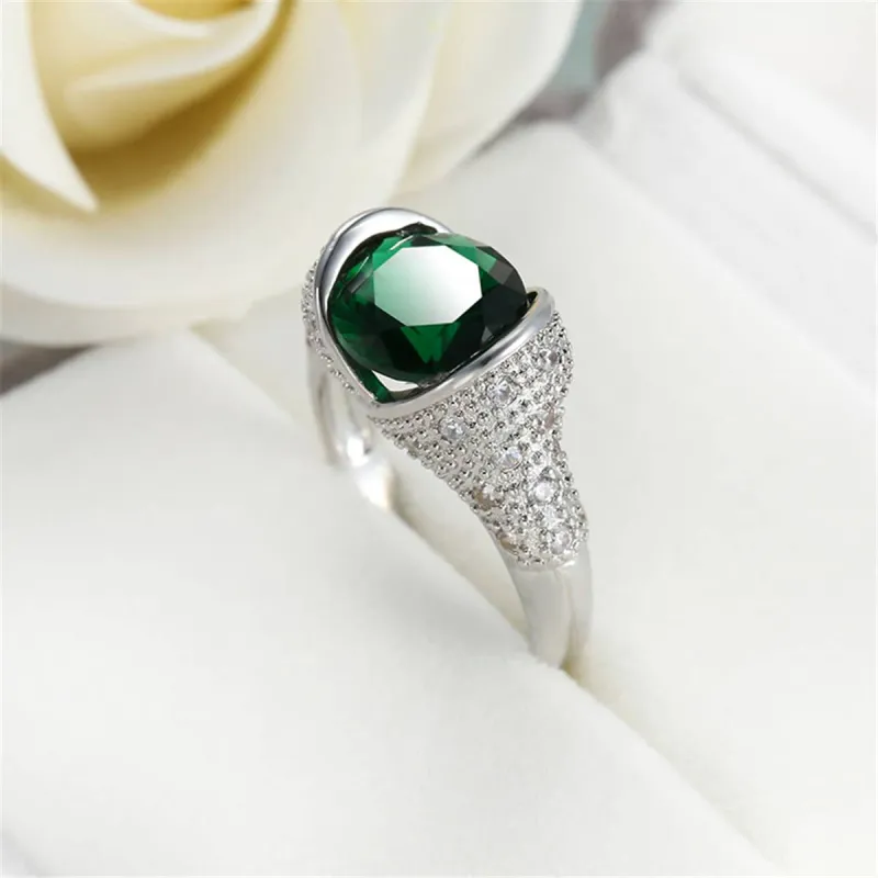 Green Crystal & Silvertone Bezel Ring made by Zulily
