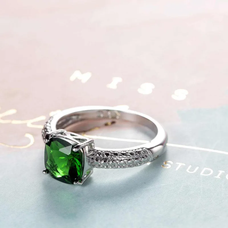 Green Crystal & Silvertone Cushion-Cut Cocktail Ring made by Zulily