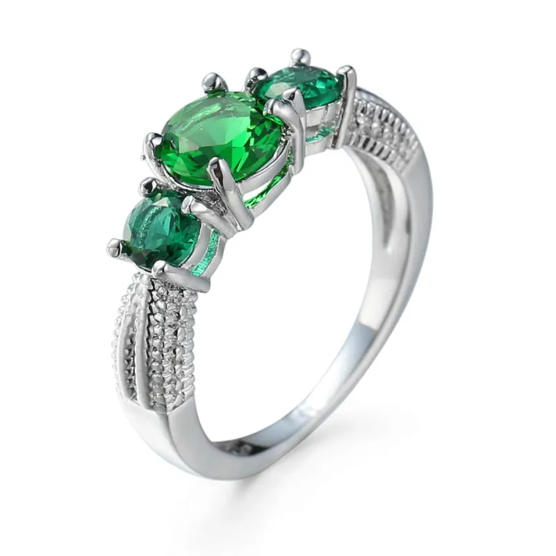 Green Crystal & Silvertone Oval Prong Ring made by Zulily