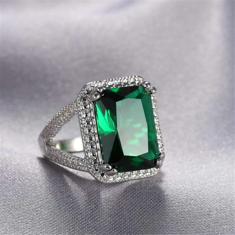 Green Crystal & Silvertone Princess Ring made by Zulily