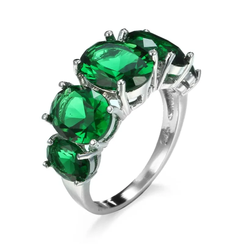 Green Crystal & Silvertone Oval Ring made by Zulily